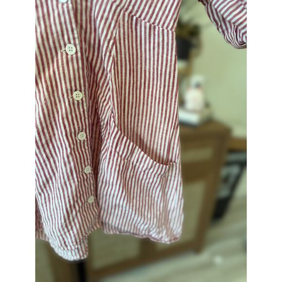 Reformation 100% Linen Striped Cecilia Kimono Mini Dress Red White Womens Size 4 - Picture 8 of 15